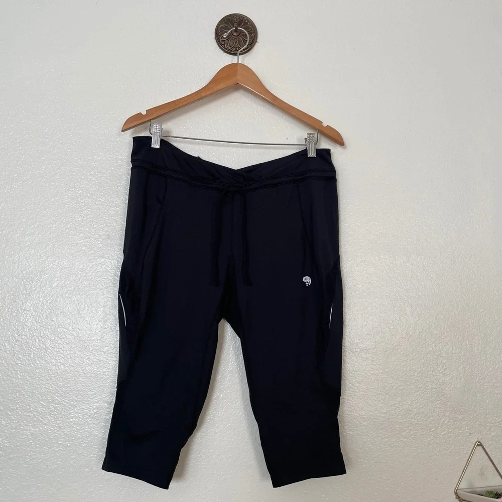 Mountain Hardwear Womens Black Athletic Capri Crop Leggings XL Drawstring Pocket